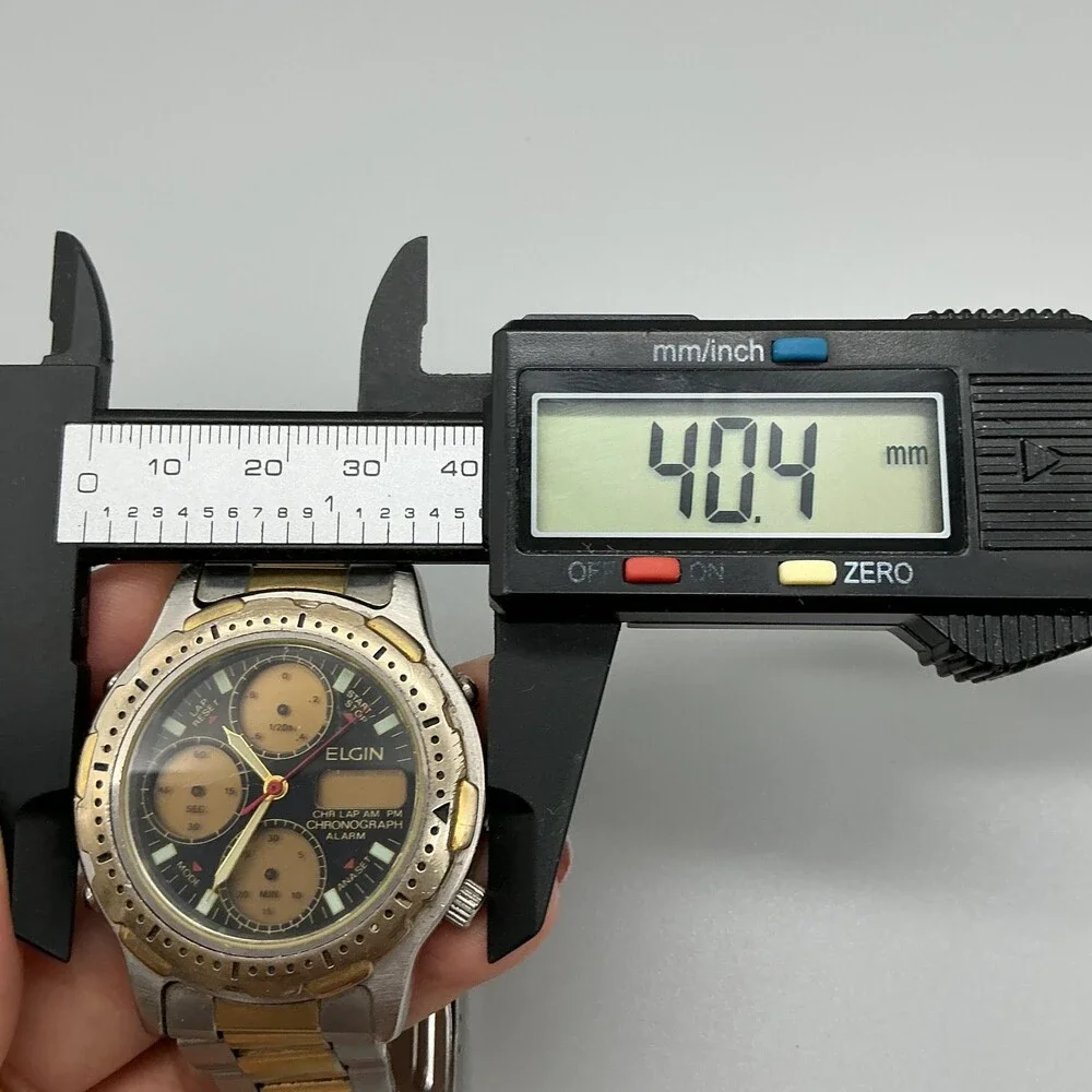 Elgin Mens Watch 40mm Black Gold Dial Chronograph NOT RUNNING FOR PARTS